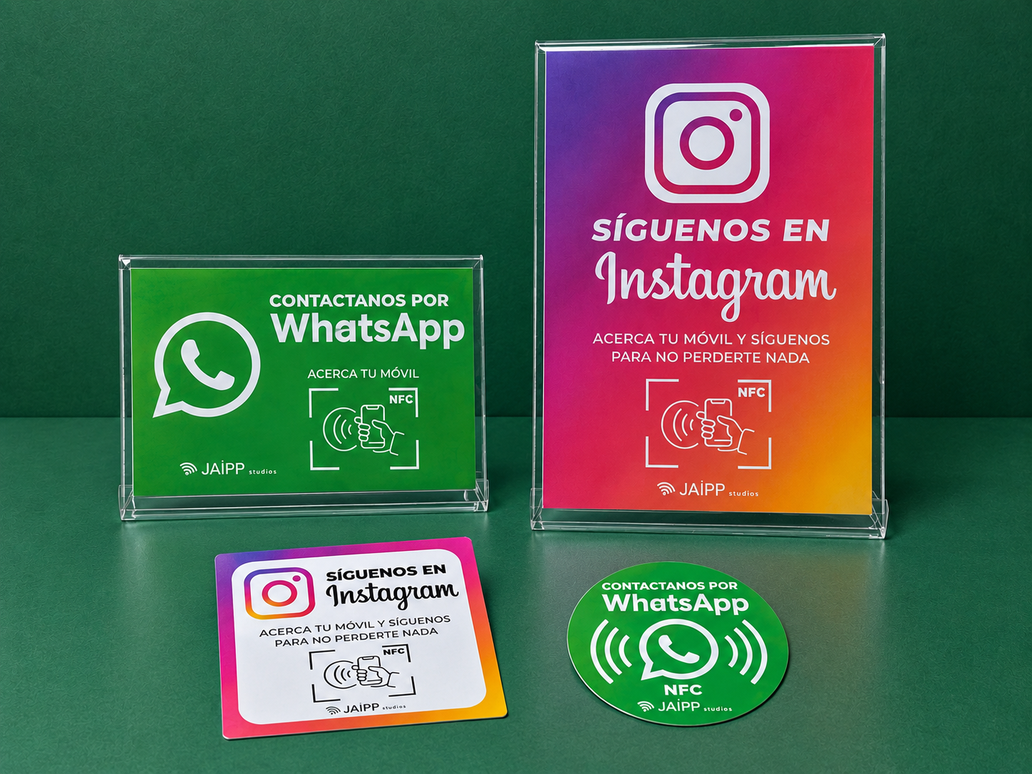 Expositores y discos Bip de Instagram y WhatsApp